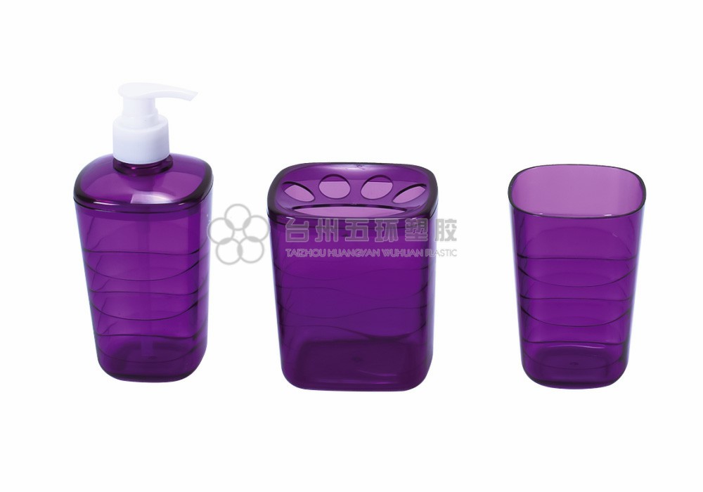 Custom 3 Piece Purple transparent Plastic Bath Set